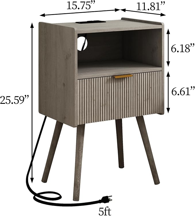 JOONEE Nightstand with Outlet, Modern Bedside Table with Storage Drawer and - Image 2