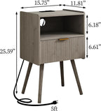 JOONEE Nightstand with Outlet, Modern Bedside Table with Storage Drawer and - Image 2
