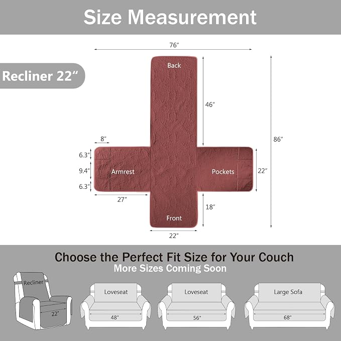 Red Quilted Recliner Chair Covers, Waterproof Recliner Chair Covers, Lazy Boy - Image 7