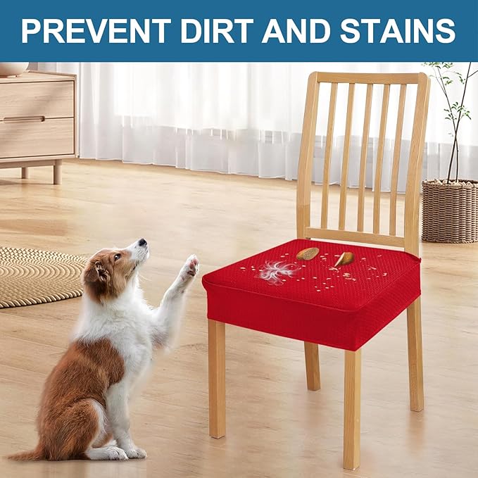 Smiry Waterproof Seat Covers for Dining Room Chairs Set of 6, Stretch Jacquard - Image 6