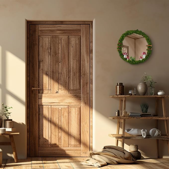 EVOLUX Wall Mirror Mushroom Decor Handmade Moss Round Hanging Mirror Cottage - Image 5