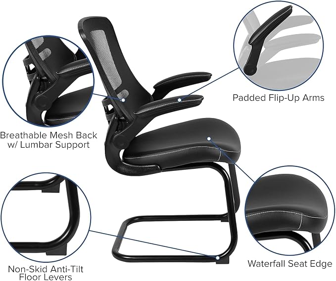 Flash Furniture Kelista Black Mesh Sled Base Side Reception Chair - Image 4
