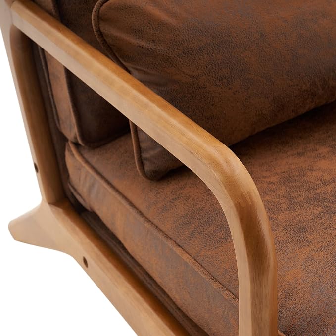 Bonnlo Microfiber Rustic Mid Century Modern Accent Chair, Soild Wood Padding - Image 7