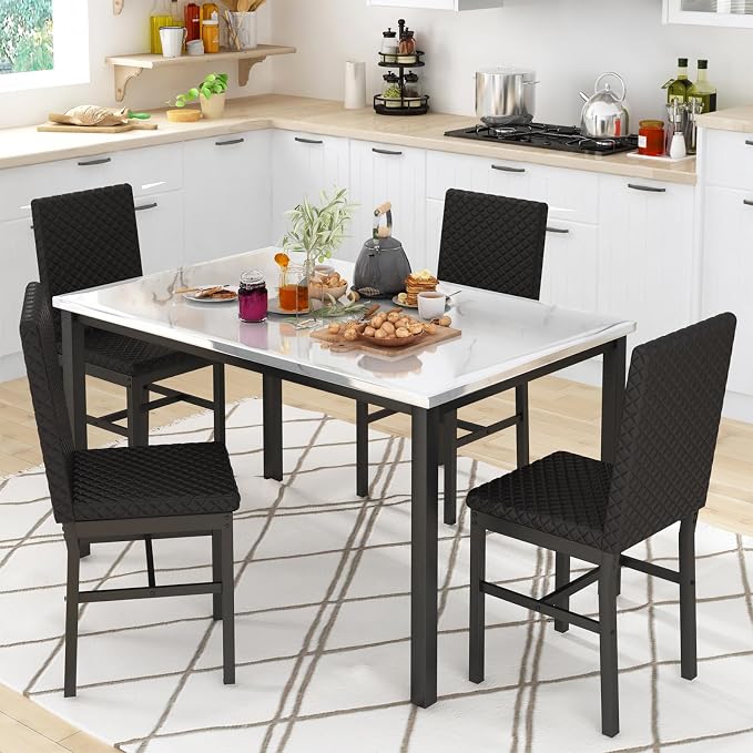 Recaceik Dining Table Set for 4, Modern 5 Piece Dining Table Set Faux Marble - Image 3
