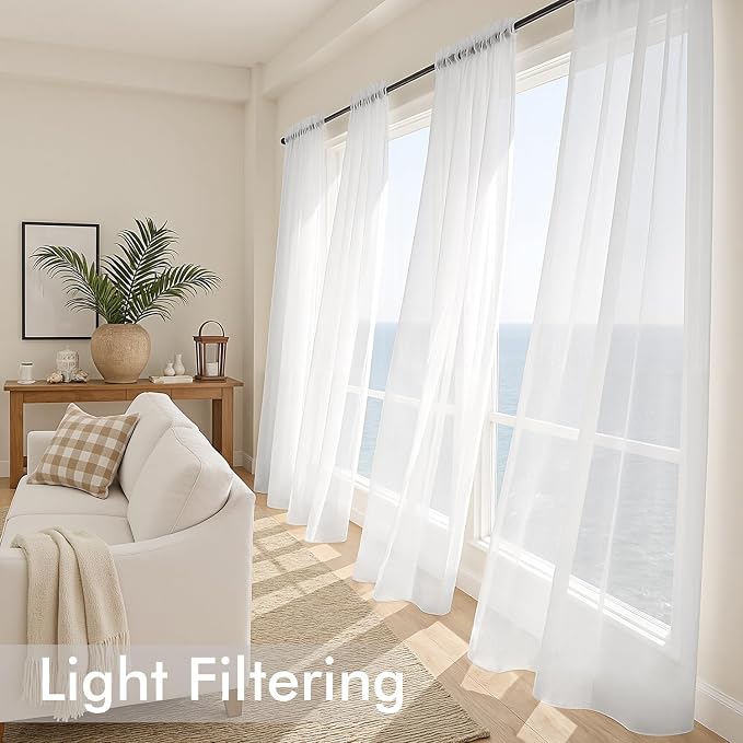 MIULEE White Sheer Curtains 90 Inches Long 4 Panels 42 x 90 Inches | Light - Image 4