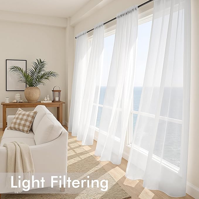 MIULEE White Sheer Curtains 96 Inches Long 4 Panels 42 x 96 Inches | Light - Image 4