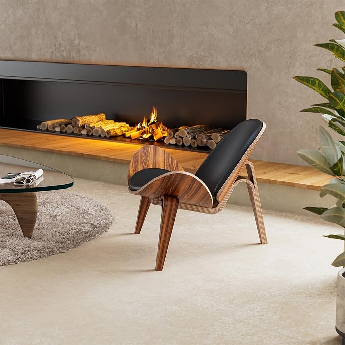 Modern Shell Lounge Accent Chairs, Faux Genuine Leather Mid Century Armless - Image 7