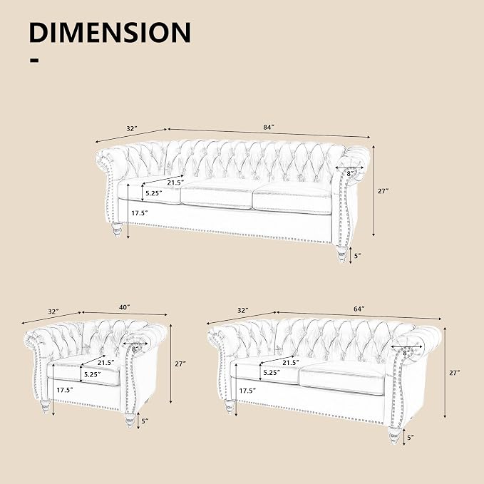 QHITTY 2 Piece Living Room Set, Sectional Chesterfield Sofa Chair Contemporary - Image 3