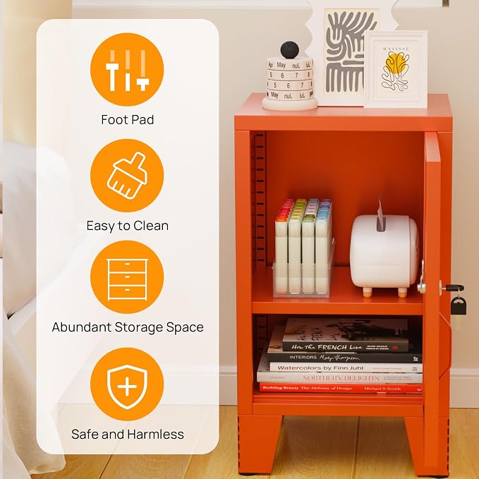 ALBAD Metal Nightstand with Lockable Cabinet, Compact Mini Locker Bedside Table - Image 4