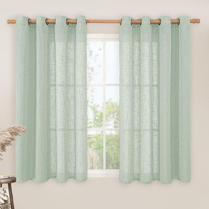 Light Sage Linen Curtains 45 Inches Long by LAMIT
