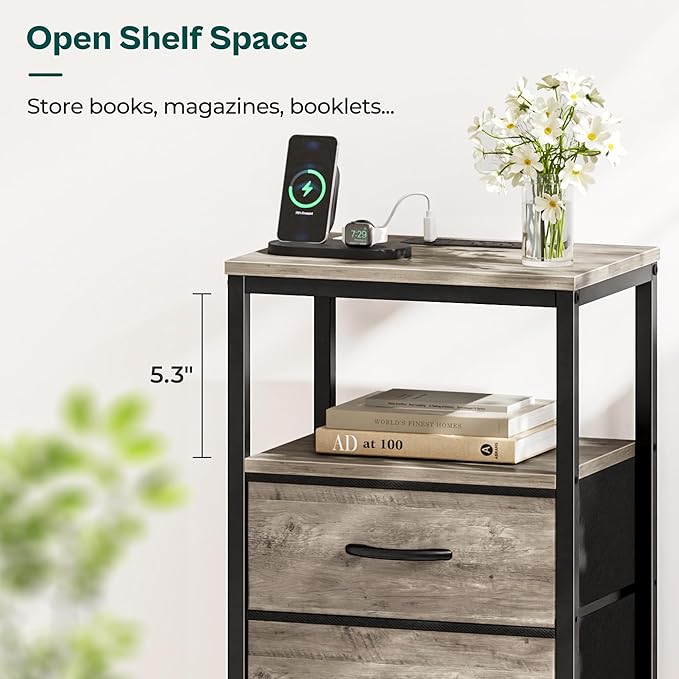 Huuger Nightstand with Charging Station, 27.6 Inch End Table Bedside Table with - Image 7