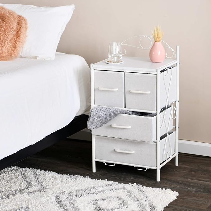 Household Essentials Scandinavian White Iron & Wood Four-Drawer Chest - Image 2
