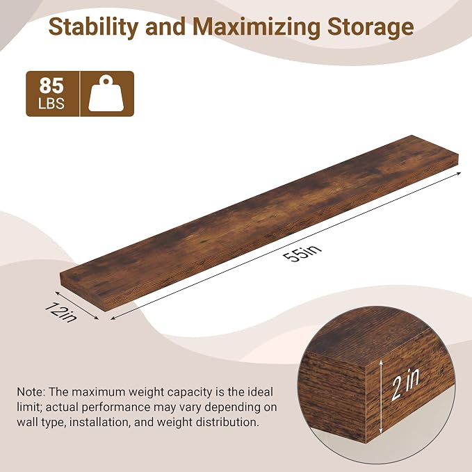 55 Inch Floating Shelves, 12 Inch Deep Floating Shelves - Image 3