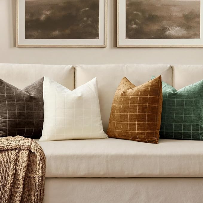 MIULEE Decorative Chenille Check Throw Pillow Covers Vintage Plaid Couch - Image 3