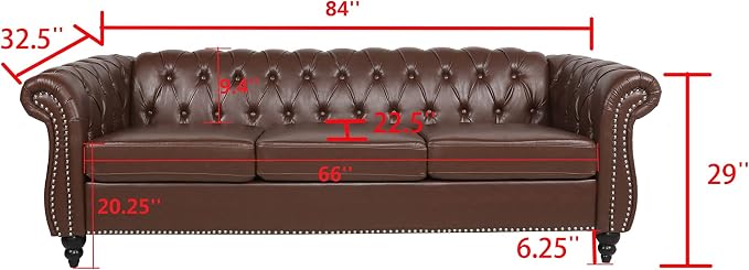 LEVNARY Chesterfield Sofa, Classic Tufted Upholstered Leather Couch, Modern 3 - Image 2