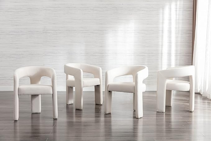 BESTANO Set of 3 Modern Linen Fabric Upholstered Dining Chairs - Image 4
