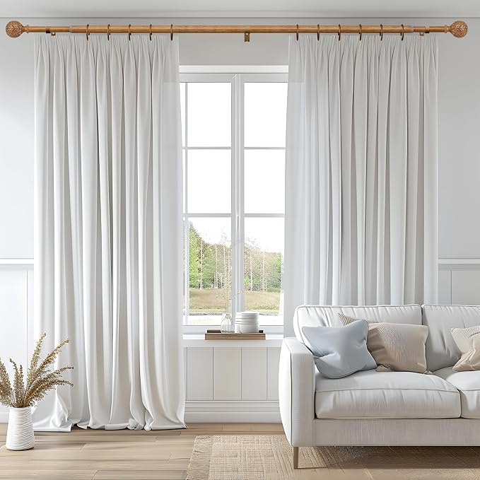 QDWIS Boho Wood Curtain Rods for Windows 66 to 120 inch, Rustic Decorative - Image 2