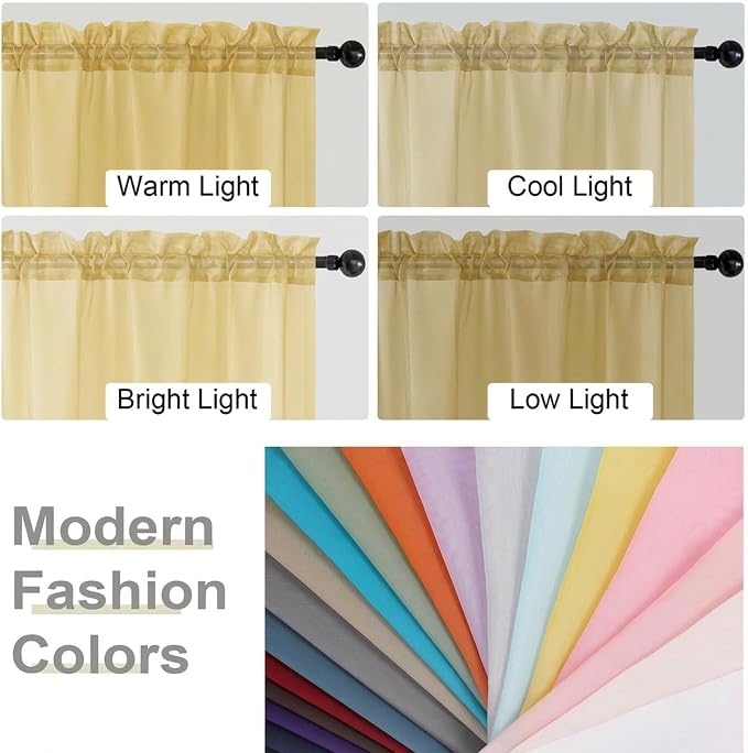Sheer Curtains 63 Inch Length 2 Panels Set - Image 7