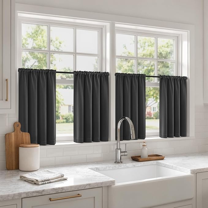 MIULEE Set of 4 Grey 45 Inch Short Blackout Kitchen Window Curtains | Bedroom by MIULEE