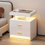 LED Nightstand with Wireless Charging Station, Glass Top Smart Bedside Table - Image 9