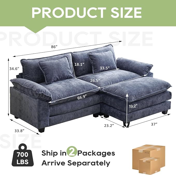 Oprisen 86" Modular Sectional Sofa, Comfy Cloud Couch Sectional Sofa - Image 2