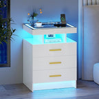 White Night Stand Set 2 with Wireless Charging Station, Smart Bedside Table - Image 3