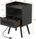 SUPERJARE Nightstand with Charging Station, Bedside Table with Texilene Surface - Image 3