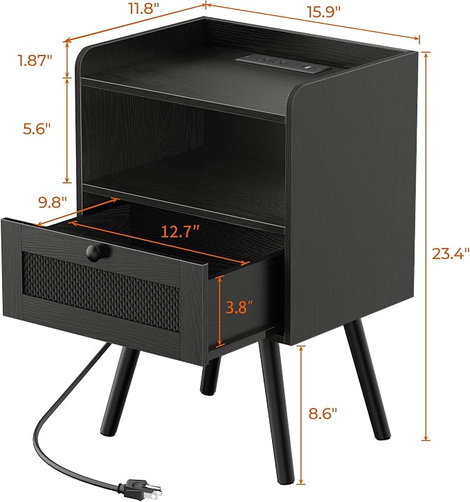 SUPERJARE Nightstands with Charging Station, Bedside Table Set of 2 with - Image 3