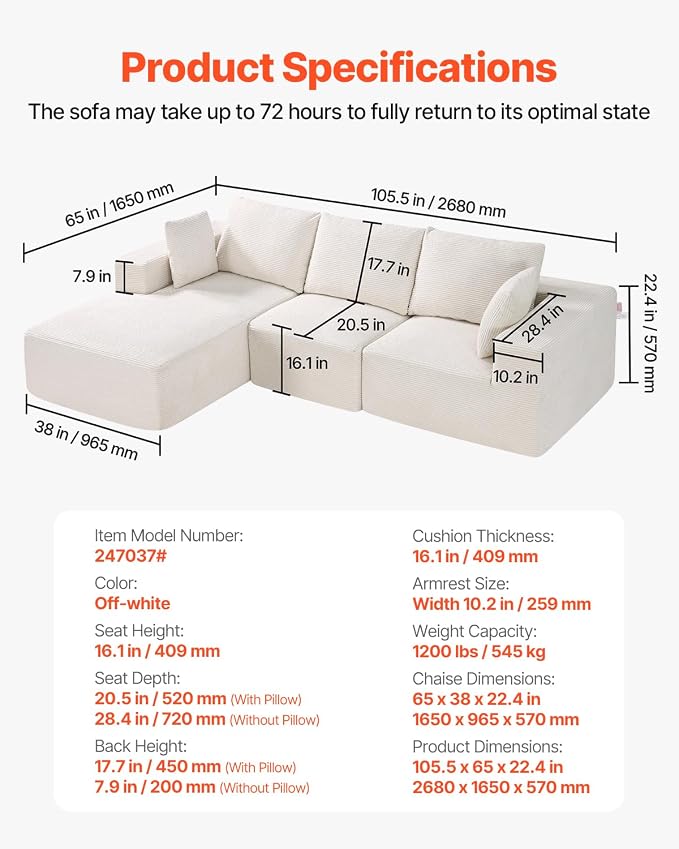 VEVOR Modular Sectional Sofa, Sectional Couch - Image 2
