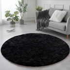 Amdrebio Black Plush Small Round Rug 3Ft by Amdrebio