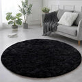 Amdrebio Black Shag Round Circle Rug 5Ft by Amdrebio