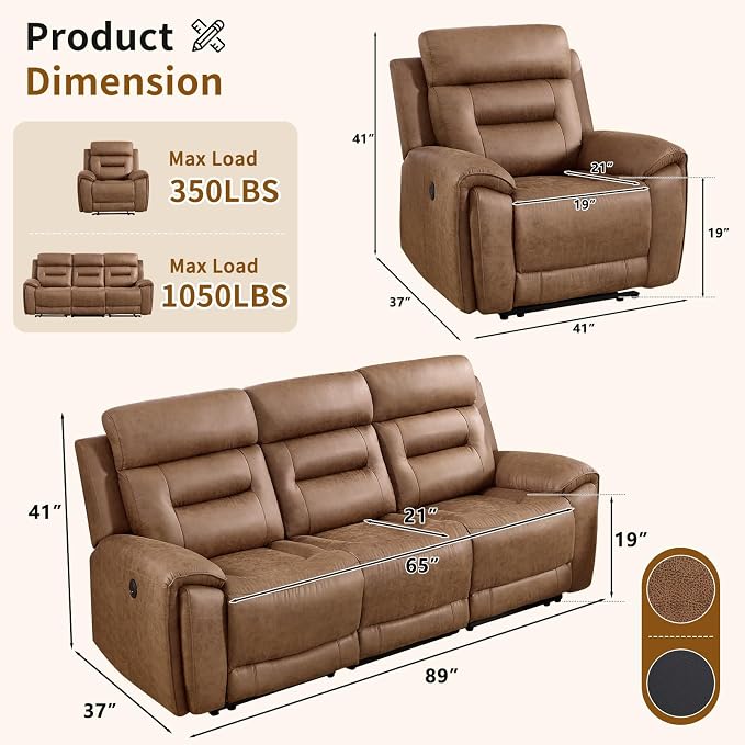 ANJ 2-Piece Oversied Faux Leather Power Recliner Sofa Set - Image 2