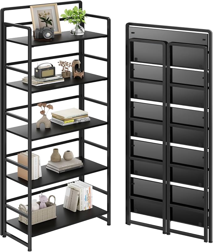 No Assembly Folding Bookshelf, 5 Tiers Collapsible Book Shelf by THKKYHomeOfficeFurniture