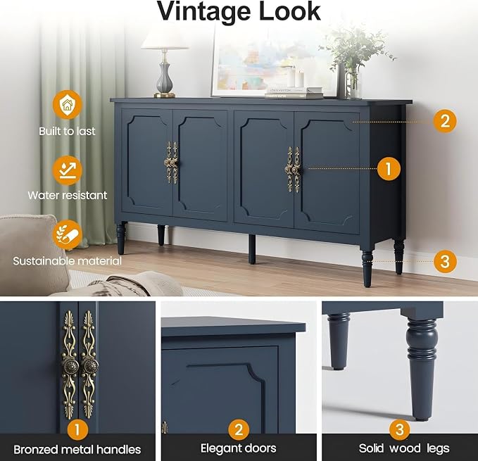 RoyalCraft Buffet Cabinet with Storage, Vintage Sideboard with Adjustable - Image 6