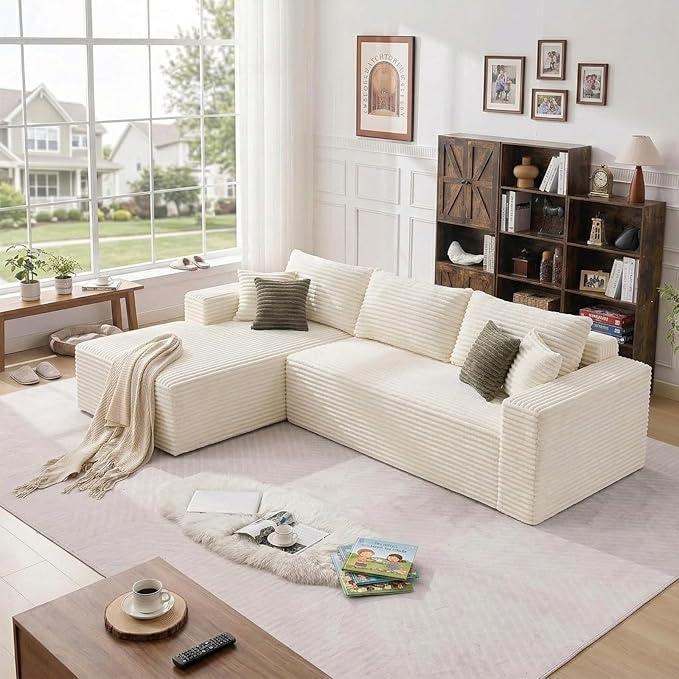 108" Boneless Couch Modular Sectional Sofa, L-Shaped Couch by Urnodel