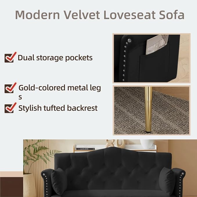 oaaktu Small Velvet Loveseat Sofa - Image 4