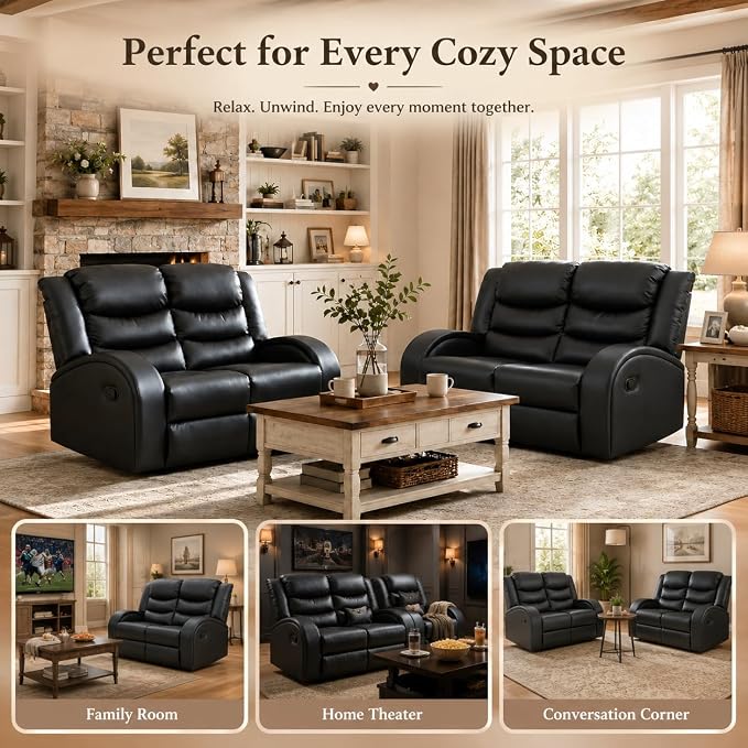 Recliner Sofa Set, 2 Piece Living Room Furniture Set, Leather Recliner Sofa - Image 6