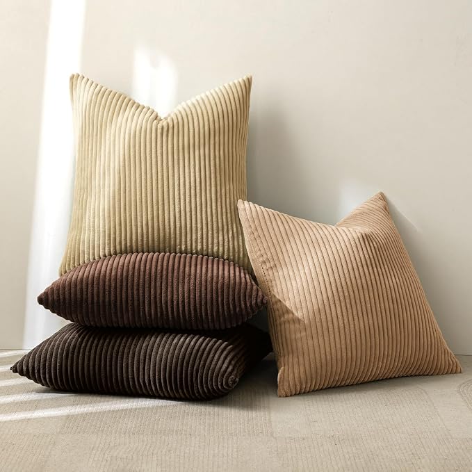 MIULEE Fall Corduroy Decorative Throw Pillow Covers Dark Brown 18x18 | Set of 4 - Image 4
