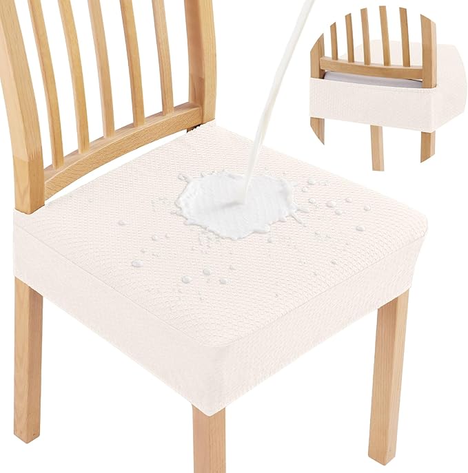 Smiry Waterproof Seat Covers for Dining Room Chairs Set of 6, Stretch Jacquard by Smiry