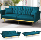 70” Velvet Futon Sofa Bed w/Adjustable Armrests and Backrest, Convertible Futon by ACMEASE