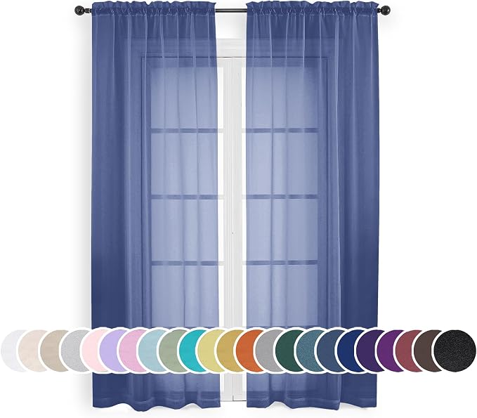 Blue Sheer Curtains 72 Inches Long 2 Panels Set, Transparent Light Filtering by OWENIE