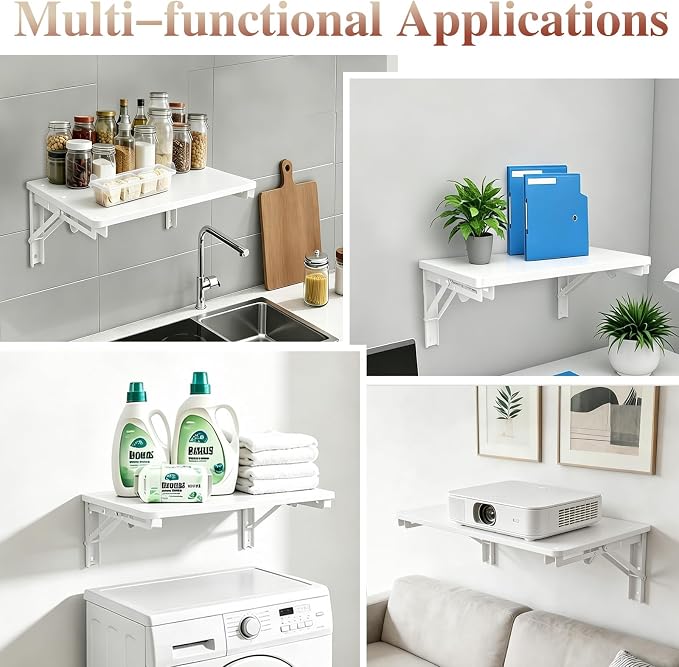 Folding Shelf Wall Mounted for Small Space, Home Office Floating Fold Down Desk - Image 5