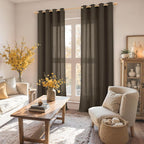 YoungsTex Brown Linen Semi Sheer Curtains 90 Inches Length - Image 2