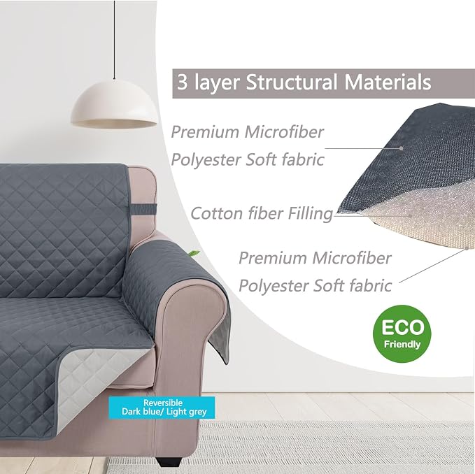 U-NICE HOME Large Sofa Cover Reversible Couch Cover, Dark Blue/Light Grey | - Image 4