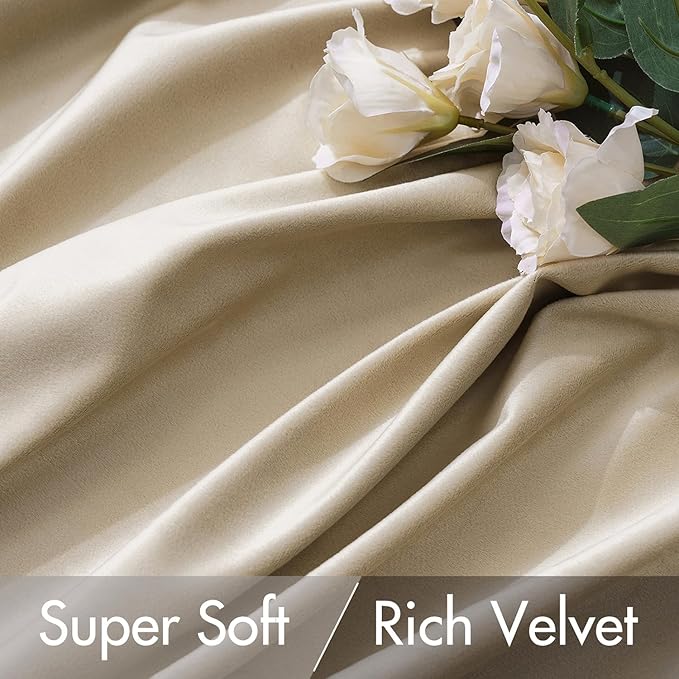 MIULEE Velvet Curtains 52x96 inches 2 Panels Beige Blackout Curtains | Luxury - Image 4
