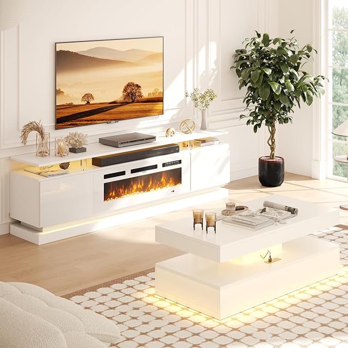 Modern Table Set Includes 70" Fireplace TV Stand & 47" Coffee Table by Nordivale