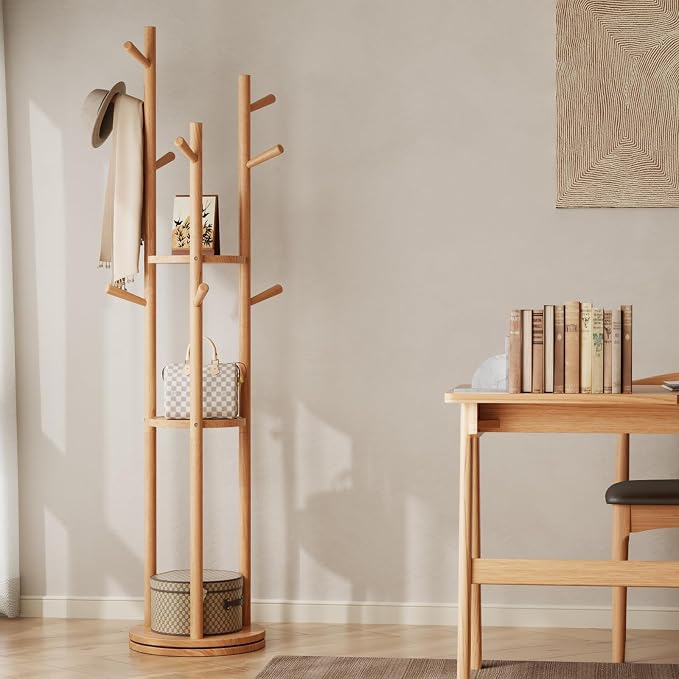 Muwuele Solid Wood Rotary Coat Rack, Freestanding Coat Rack - Image 7
