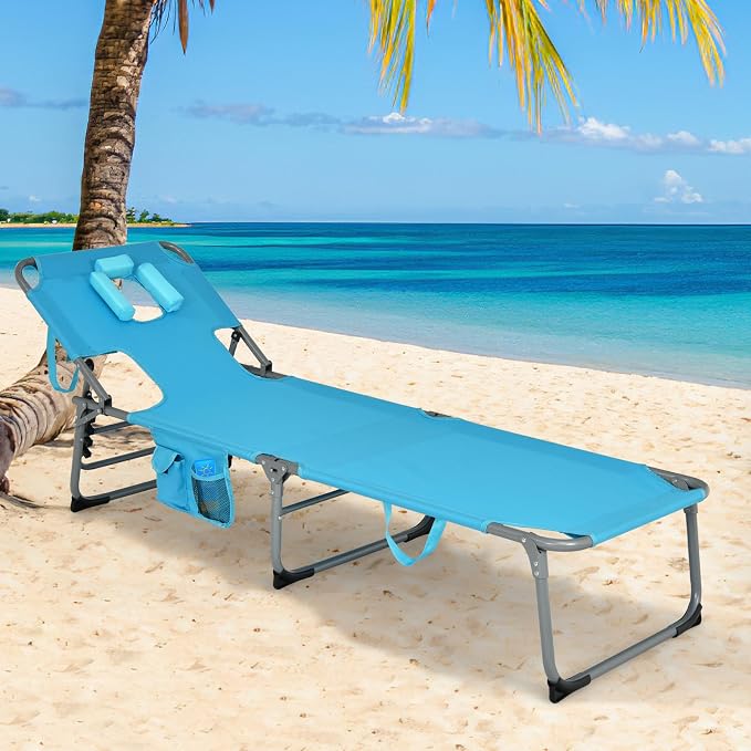 Goplus Tanning Chair, Folding Adjustable Patio Lounge Chair - Image 2