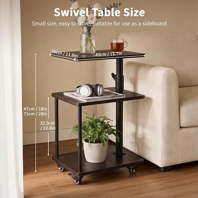 Swivel Side Table for Small Spaces, Adjustable Height End Table for Different - Image 2