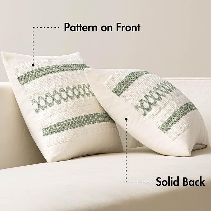 MIULEE Set of 2 Sage Green Boho Decorative Pillow Covers 20x20 Inch | Farmhouse - Image 6